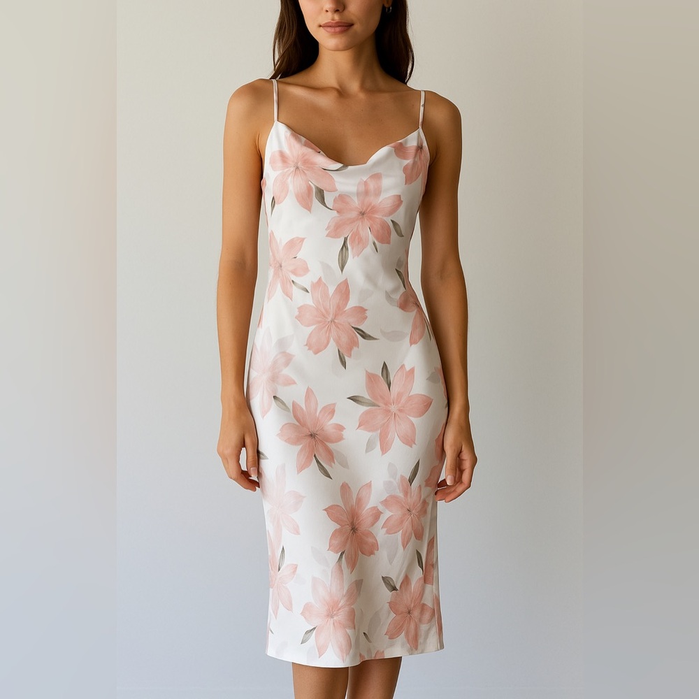 One and Only Collective, Blush Pink Floral Satin Slip Dress, Size XS | 1920